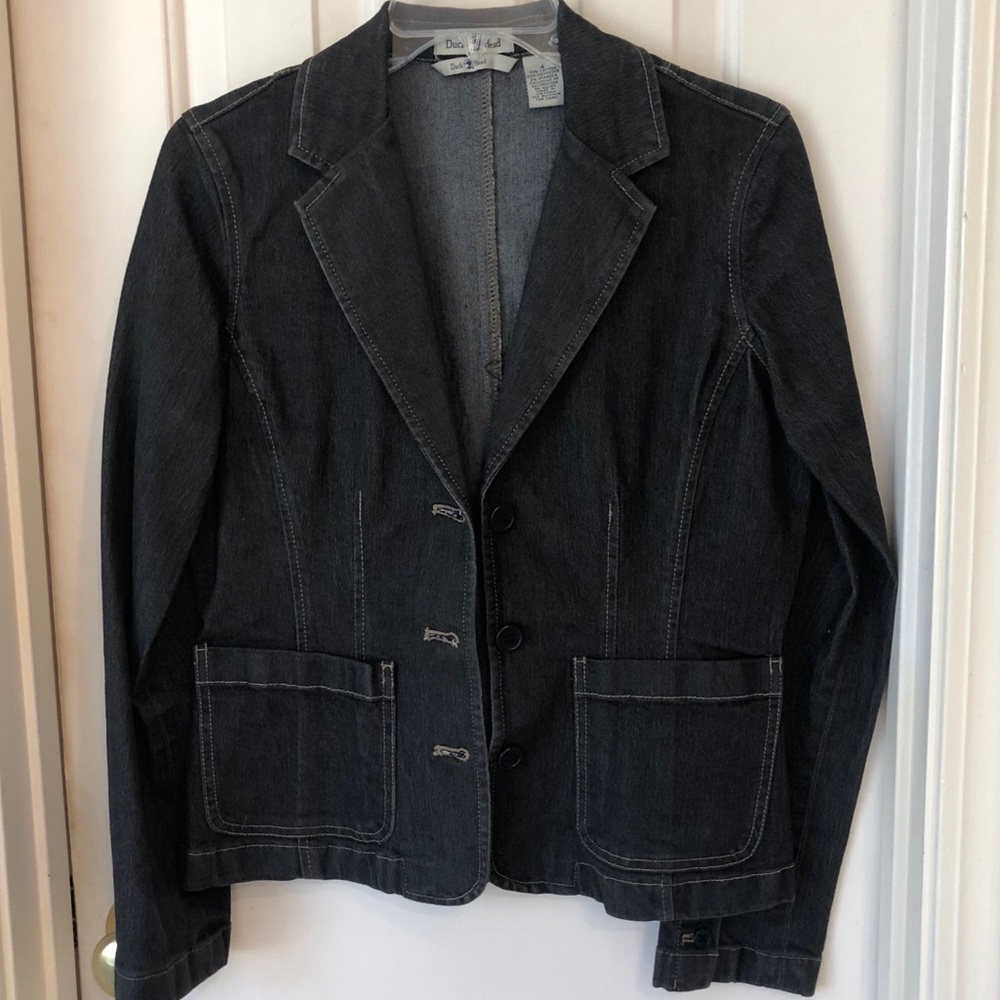 Denim jacket w/ stretch/black/detail stitching Sz4
